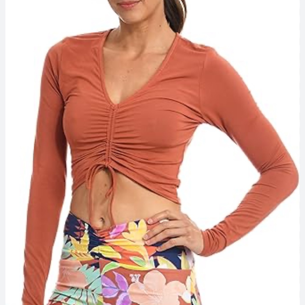 Citrus Women's Shirred Front Top Swim Coverup Burnt Orange NEW